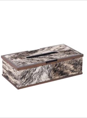 现代轻奢简约天然马毛直纸巾盒收纳盒首饰盒样板间茶几装饰品摆件