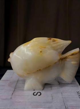 中古风复古风天然玉石雕塑鱼摆件样板间售楼处高端少众石材鱼摆设