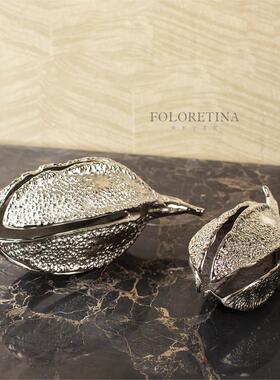 现代轻奢简约铝合动物孺子牛豆荚创意摆件样板间金属几何抽象摆设