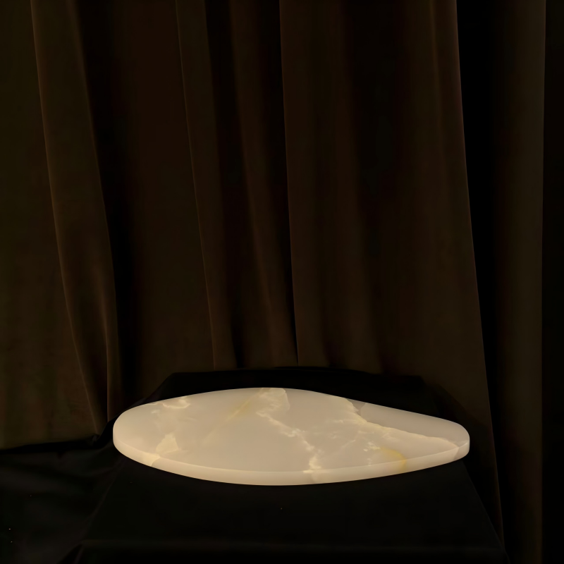 天然玉石异形创意托盘装饰品摆件样板间售楼处高端石材平底托盘