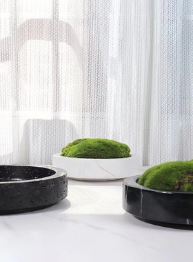 现代轻奢简约大理石永生青苔花盆新中式样板间客厅花盆装饰品摆设