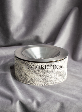 样板间售楼处现代轻奢家用不锈钢皮革天然马毛创意烟灰缸装饰品摆