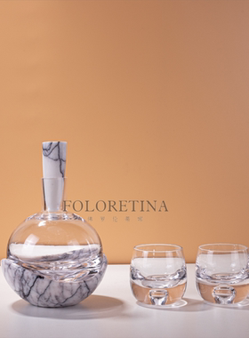 现代轻奢简约大理石玻璃艺术组合酒具一壶两杯样板间水吧台陈设品