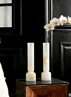 现代简约天然玉石创意花器摆件样板间售楼处石材床头柜小花瓶摆设