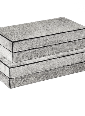 现代轻奢简约意式创意皮革托盘天然马毛收纳盒样板间售楼处装饰品