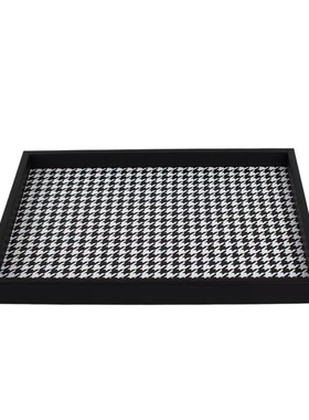 现代轻奢简约极简皮革不锈钢几何异形托盘样板间茶几黑白格收纳盘