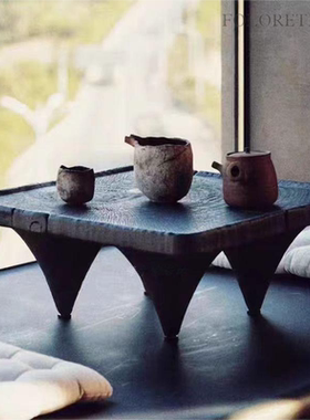 新中式原生态碳化木茶几民宿侘寂风复古小茶几禅意飘窗榻榻米矮桌