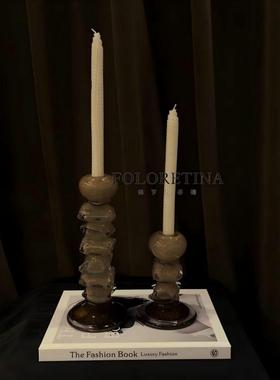 法式复古玻璃烛台摆件