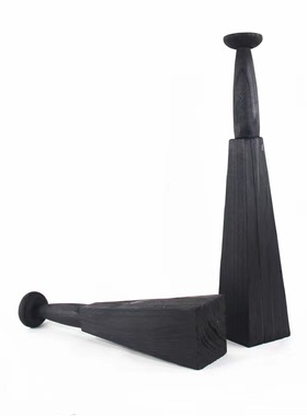 新中式原生态碳化木创意烛台摆设样板间侘寂风实木蜡烛台软装陈设