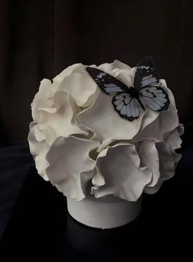 现代简约意式手工陶瓷原创装饰品摆设极简样板间客厅台面陶瓷摆设