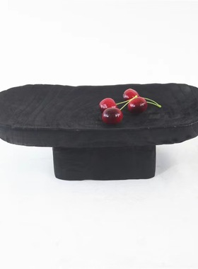 侘寂风复古原生态碳化木果盘装饰品样板间新中式台面实木收纳托盘