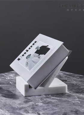 现代简约天然大理石创意书报架样板间角几书架书立装饰品软装摆设