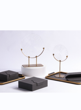 意式极简轻奢五金皮革装饰托盘样板间茶几售楼处收纳盒创意摆件