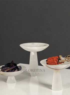 现代轻奢新中式进口西班牙云石手工雕刻水果盘样板间茶几石材托盘