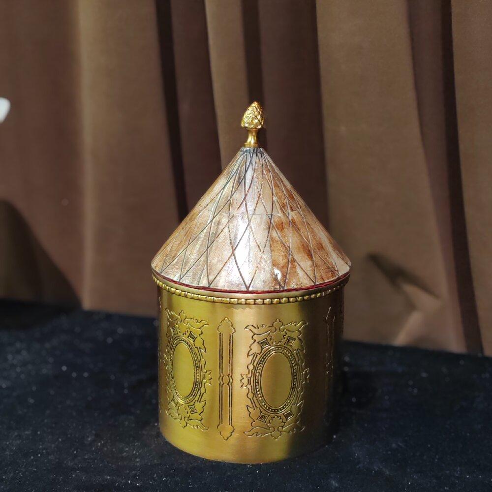 中古风复古风进口纯铜牛骨创意储物罐样板间铜帆船果盘装饰品摆设