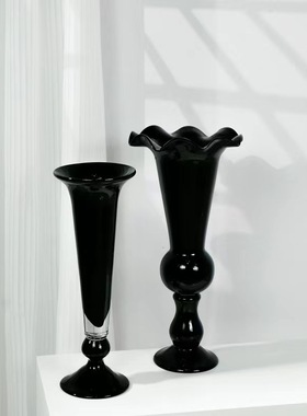 中古风手工艺术玻璃花瓣几何异形创意花器复古风样板间客厅花瓶