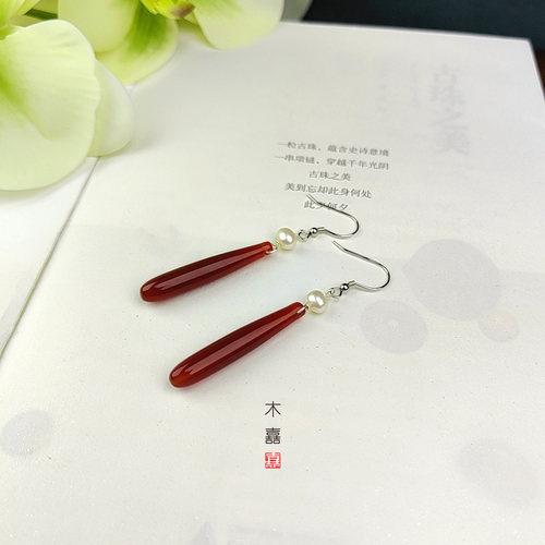 新中式天然玛瑙水滴耳坠