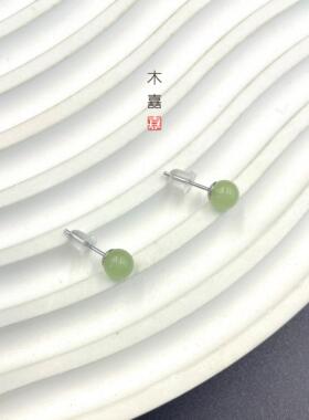S999纯银天然葡萄石新中式耳钉