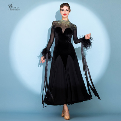 耀黑女王!摩登舞裙丝绒羽毛