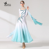 工笔青花美酥了 国标摩登舞蹈裙S7052比赛表演出服装 大摆连衣裙