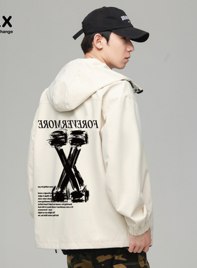 d&x早春机能风外套男2026新款连帽印花多口袋开学穿搭潮牌夹克