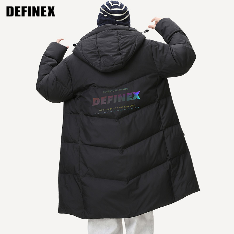 DEFINEX 冬潮流户外防寒加厚男女同款情侣镭射中长款dx连帽羽绒服