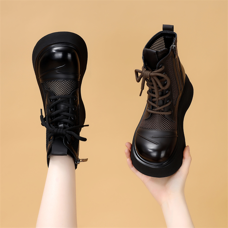 厚底增高网纱马丁靴女透气软底