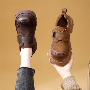 增高厚底乐福鞋女2026新款春季加绒时尚软底勃肯单鞋子显瘦不累脚