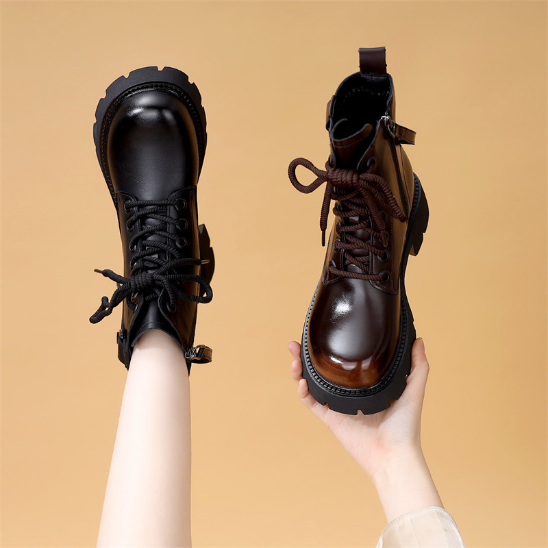 圆头厚底马丁靴女2025新款秋冬英伦风软底学生短靴显瘦防滑配裙子,女鞋,马丁靴,淘宝优惠券,粉丝福利购,淘宝优惠卷