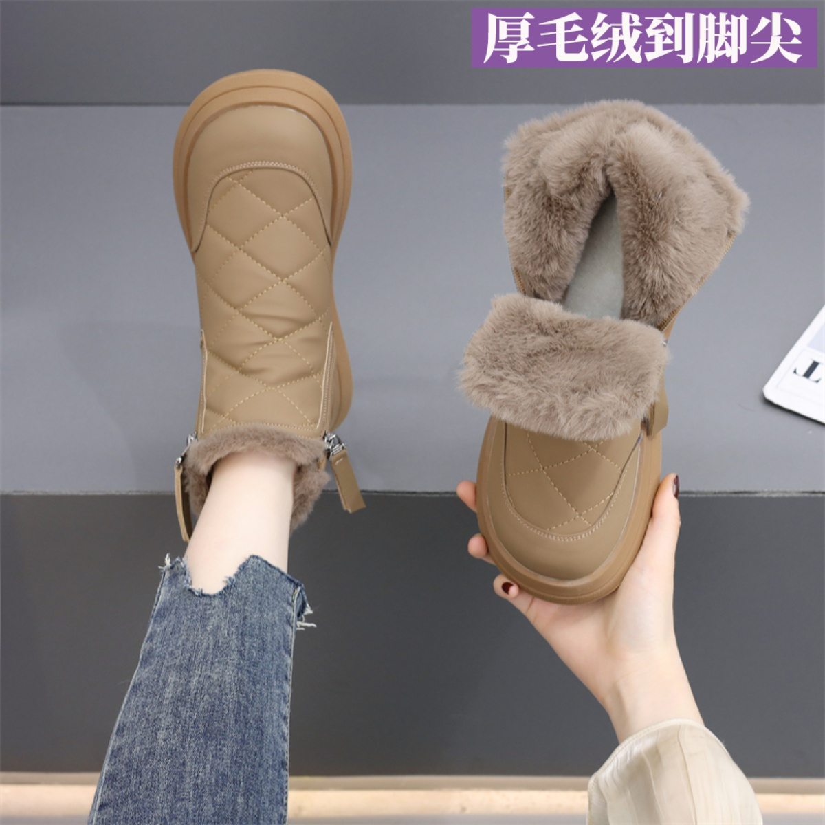 冬季加绒加厚学生时尚雪地靴防水