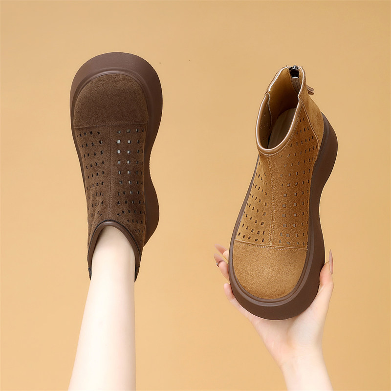 镂空马丁靴女2025新款春季时尚百搭厚底增高小个子勃肯鞋配裙子,女鞋,马丁靴,淘宝优惠券,粉丝福利购,淘宝优惠卷