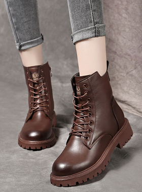 真皮马丁靴女2025年新款春秋单靴英伦风秀气加绒短靴厚底大码41