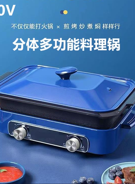 跨境110V料理锅分体多功能电火锅可换盘烤肉锅早餐机出口美国电器