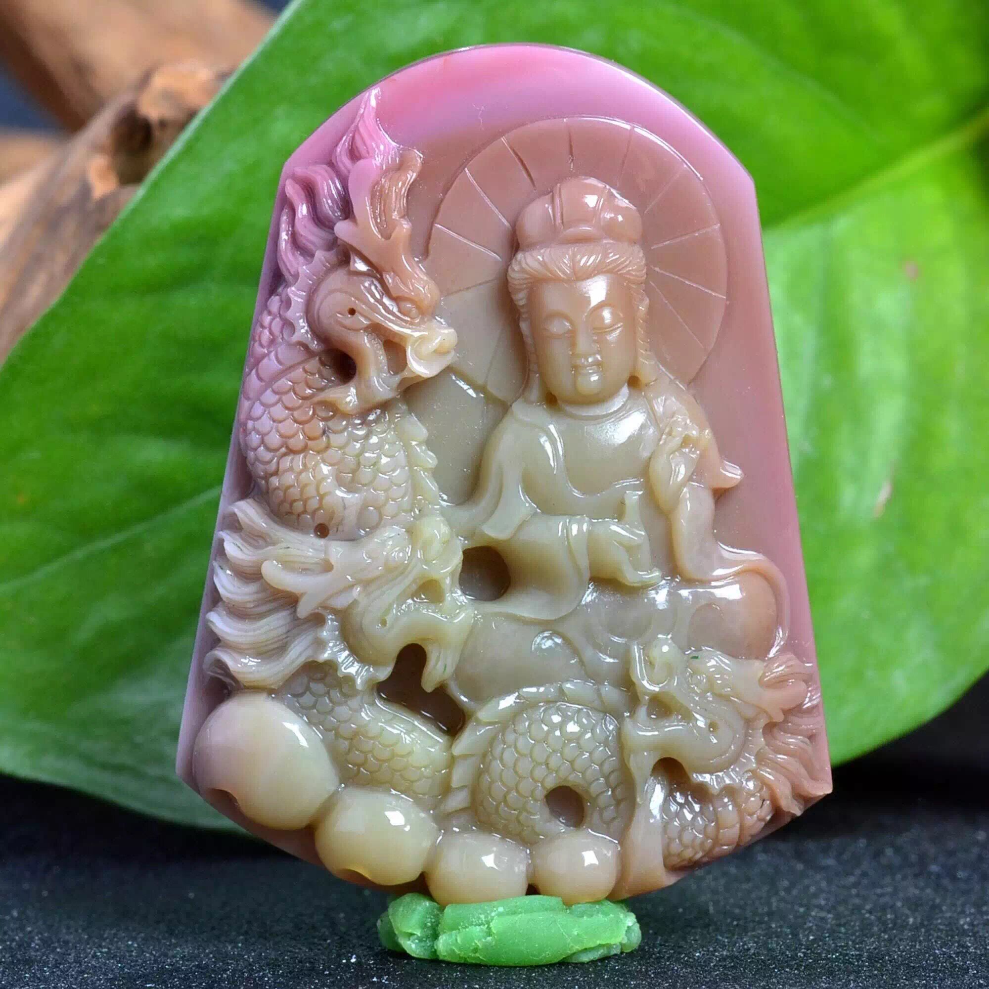 苏工纯天然五彩盐源玛瑙降龙观音菩萨佛像吊坠七彩南红玛瑙项坠