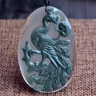 苏工精雕天然水晶俏色绿幽灵雕刻凤凰吊坠百鸟之王项坠瑞鸟