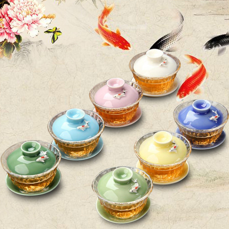 Ice cracks thickening Glass Cover bowl transparent Heat Tea makers Three talents Kungfu Online tea set Large Grasping pot teacupin the Tableware , Tea set , Tureen  category - from Buy2taobao.com to provide professional Taobao agent buy service