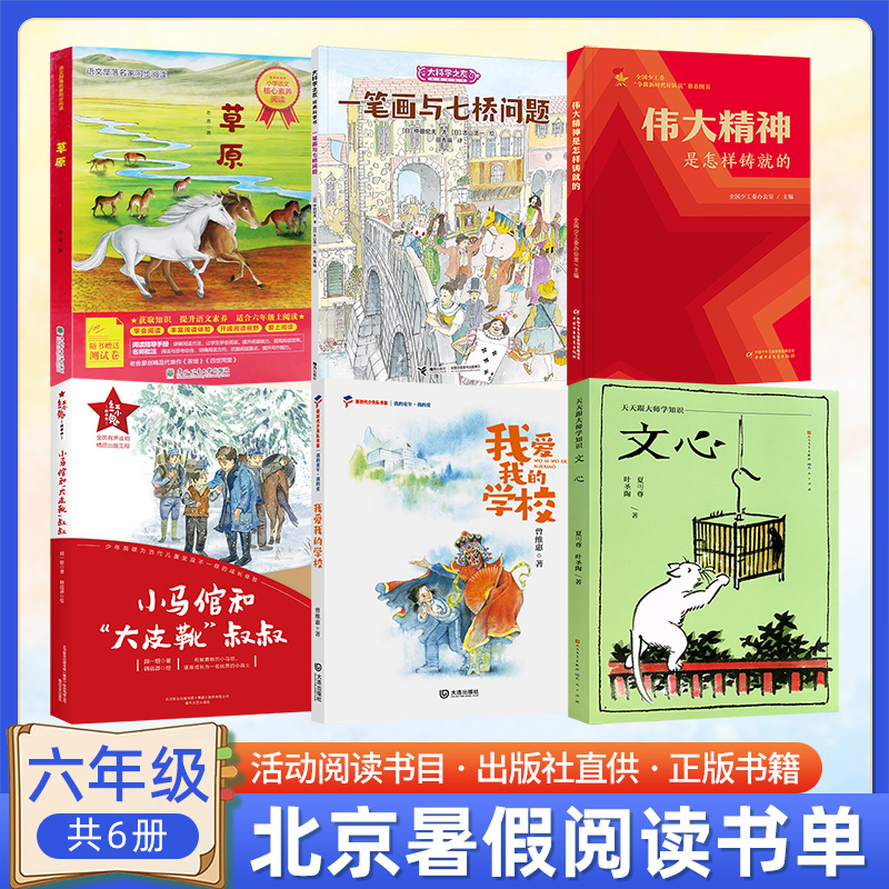 正版现货 2024北京暑假阅读书单六年级共6册 草原我爱我的学校小马倌和大皮靴叔叔一笔画与七桥问题文心伟大精神是怎样铸就的