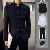 外套套装 一套高级感痞帅男夹克春秋休闲国风立领西装 中山装 新中式