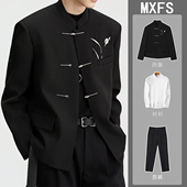 男中山服结婚西装 新中式 国风刺绣立领西服套装 订婚礼服上衣外套潮