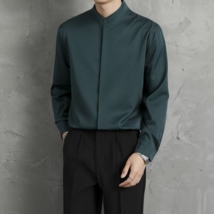 新中式立领衬衫中国风文艺ins原宿日系长袖休闲寸衫男生内搭衬衣