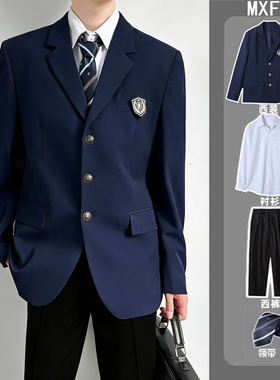 学院风dk日系黑色西服外套男春秋季宽松学生西装西裤jk制服全套装