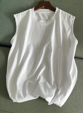 无袖全棉针织白色中长款半高领打底衫女