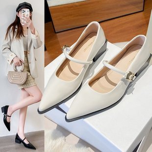 女鞋 粗跟橡胶 新款 浅口PU2025年秋季 2025秋季 5cm 中跟 浅口单鞋