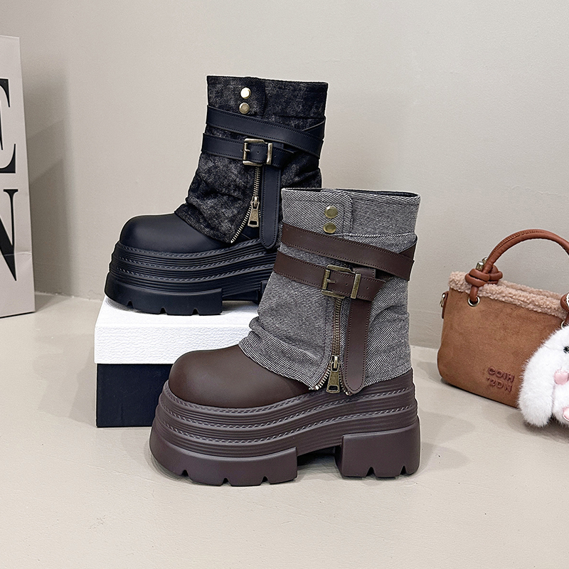 厚底小个子裤管松糕底烟筒靴