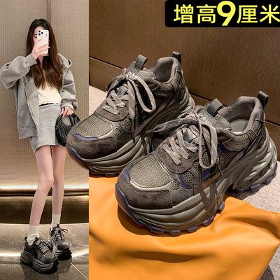 灰色厚底老爹鞋女款2025新款
