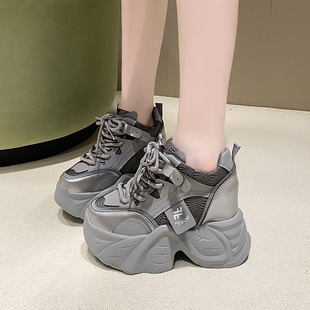 灰色老爹鞋女2025秋季新款欧洲站欧货潮鞋子厚底10公分内增高女鞋