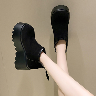 小个子8cm增高勃肯鞋 松糕厚底加绒雪地靴女面包短靴2025冬季 新款