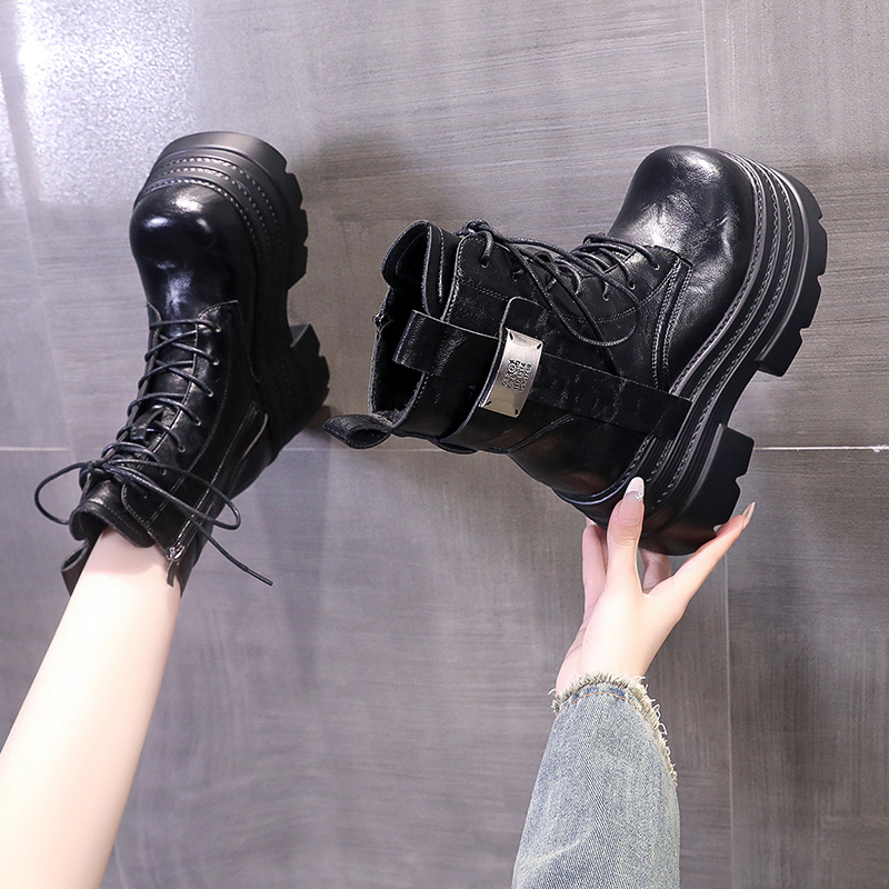 真皮厚底增高10cm松糕马丁靴