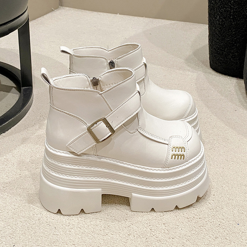 欧洲站2025冬季新款加绒松糕英伦风短靴白色厚底10cm增高马丁靴女,女鞋,马丁靴,淘宝优惠券,粉丝福利购,淘宝优惠卷