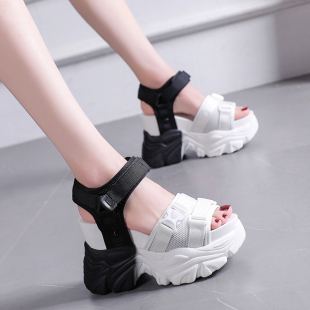 松糕厚底运动内增高露趾罗马鞋 坡跟凉鞋 百搭时尚 2026年新款 女夏季